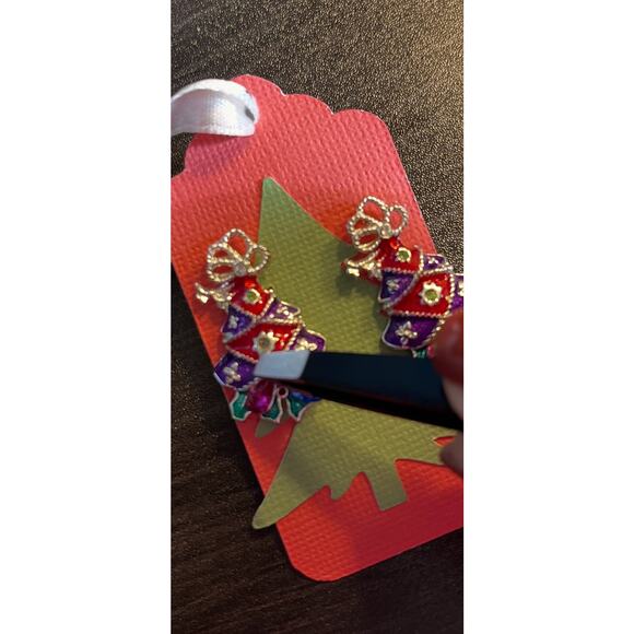 Christopher Radko Christmas Tree Earrings Enamel Holiday Jewelry Signed - Picture 6 of 6